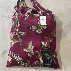 NWT Banana Republic Burgundy Butterfly pajama set with bag.